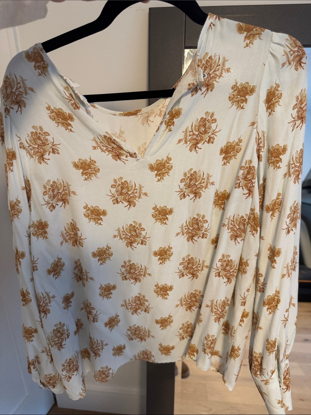 Wilfred / Aritzia Floral V-Neck Long Sleeve Top - Cream with Tan Floral